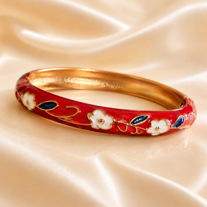 Enamel Bangle Bracelet Flower Floral