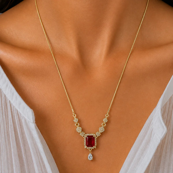 Elodie Ornate Red Drop Necklace