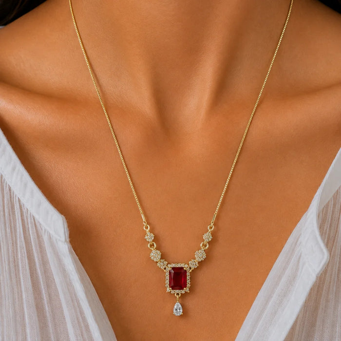 Elodie Ornate Red Drop Necklace