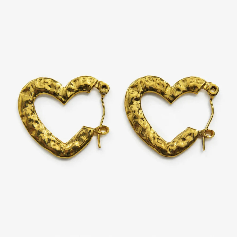 Aveline Textured Heart Hoops