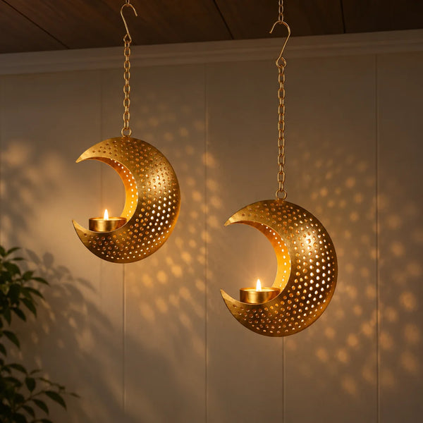 Golden Crescent Moon Tealight Holder