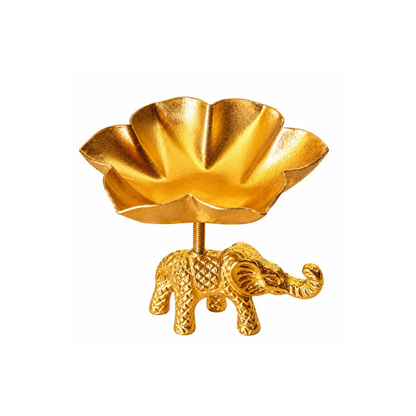 Golden Elephant Lotus Tealight Holder