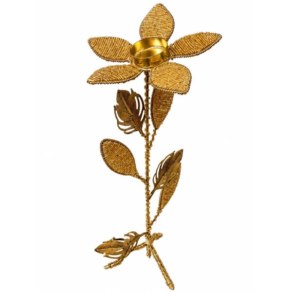 Golden Floral Feather Tealight Holder